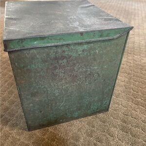 Vintage Green Patina Metal Storage Tin